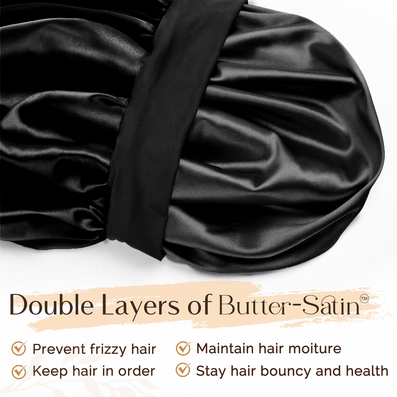 Fashion Wholesale Satin Silky Sleep Bonnet With Elastic Wide Band Double Layer Sleep Wraps Hair Cap Bonnet With Custom Logo