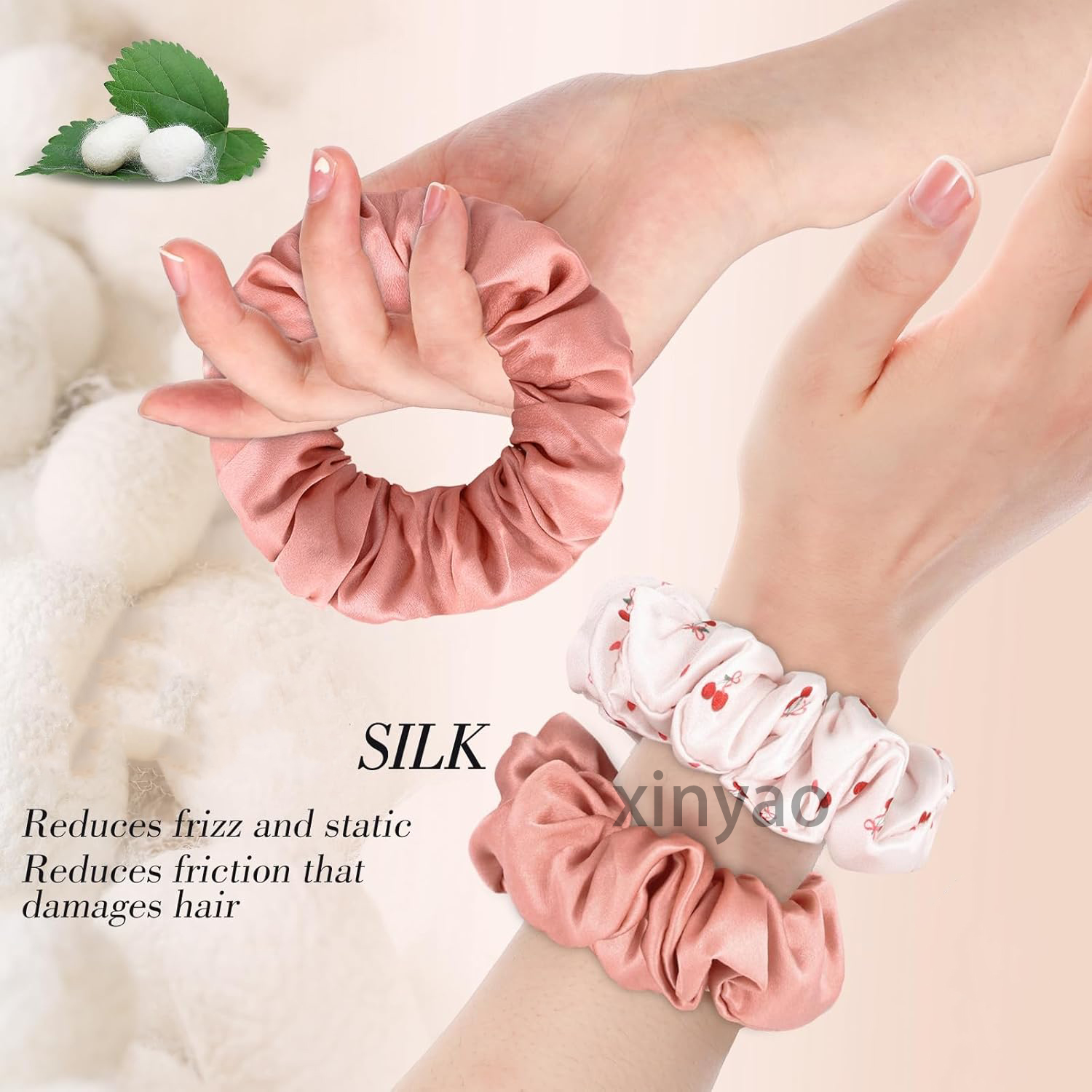 Custom Printing Mulberry Silk Hair Scrunchies for Women Softer Silk Hair Ties No Damage Ponytail Holders Multi-Purpose Hair Care