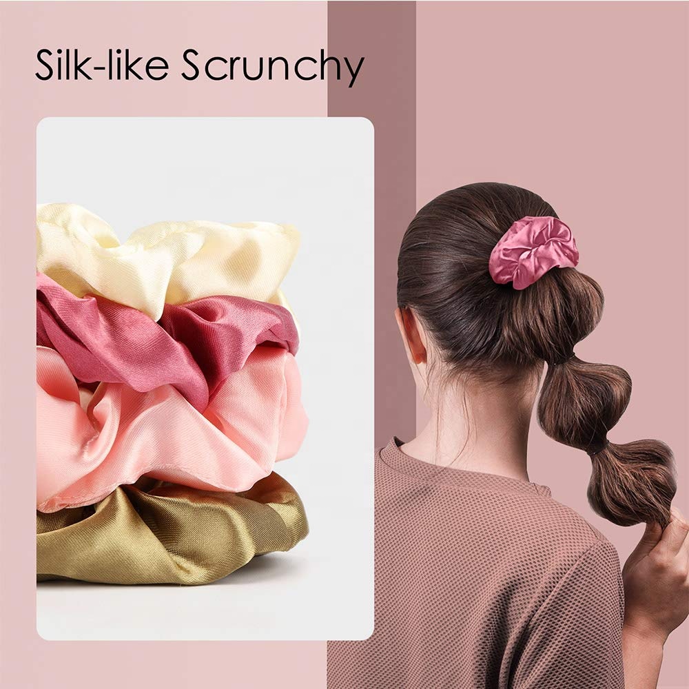 Wholesale Cheap Top Quality Solid Color Ponytail Holder Elastic Hair Ties Bands Accessories Silk Satin Scrunchies for Women