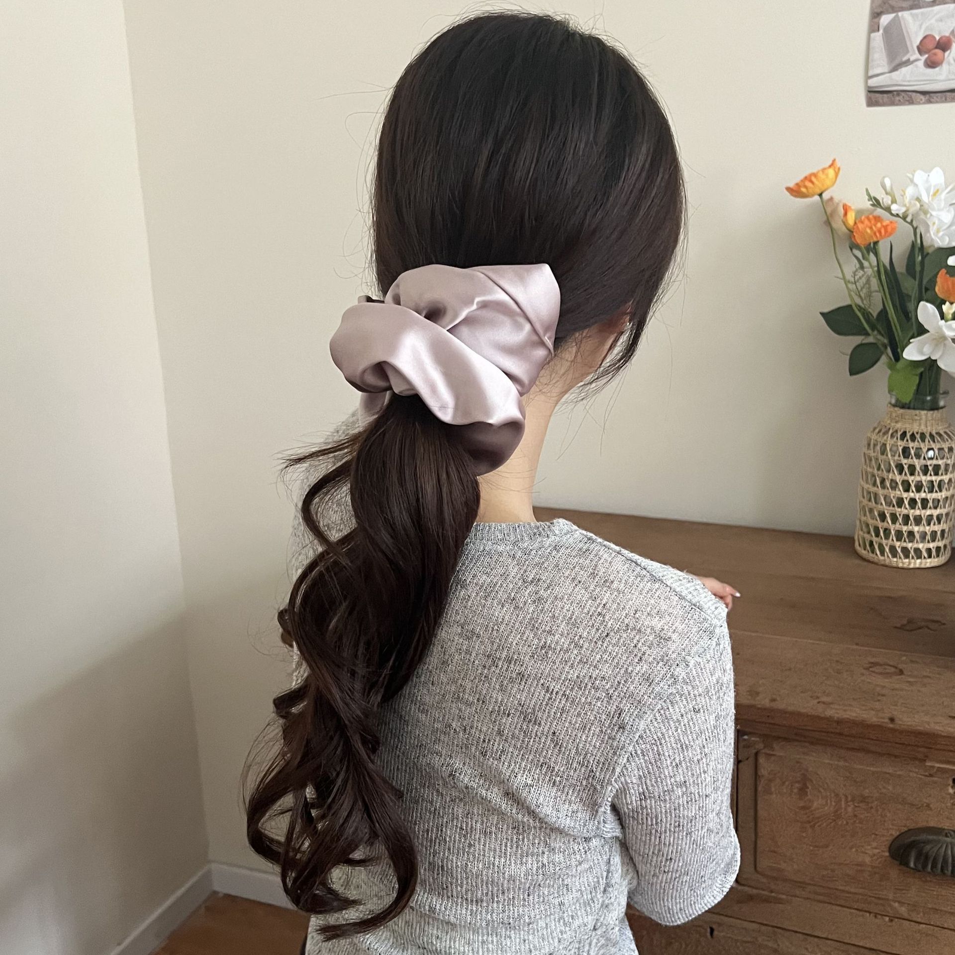 Wholesale Custom Satin Fabric 20CM Scrunchies Large Silky Party Hair Ties Hair Accessories Women Girls Hair Elastic Ponytail