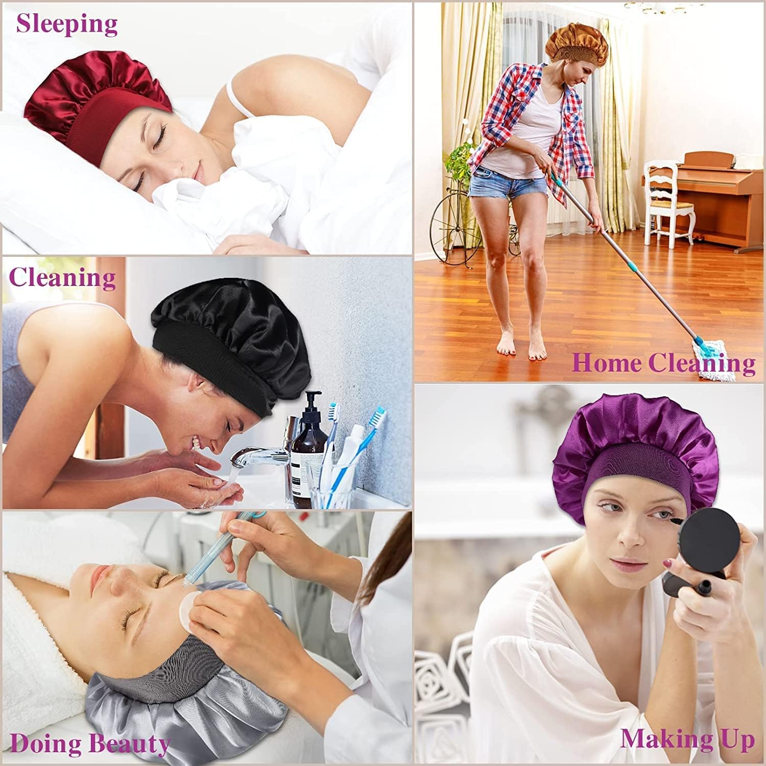 Fashion Wholesale Satin Silky Sleep Bonnet With Elastic Wide Band Double Layer Sleep Wraps Hair Cap Bonnet With Custom Logo