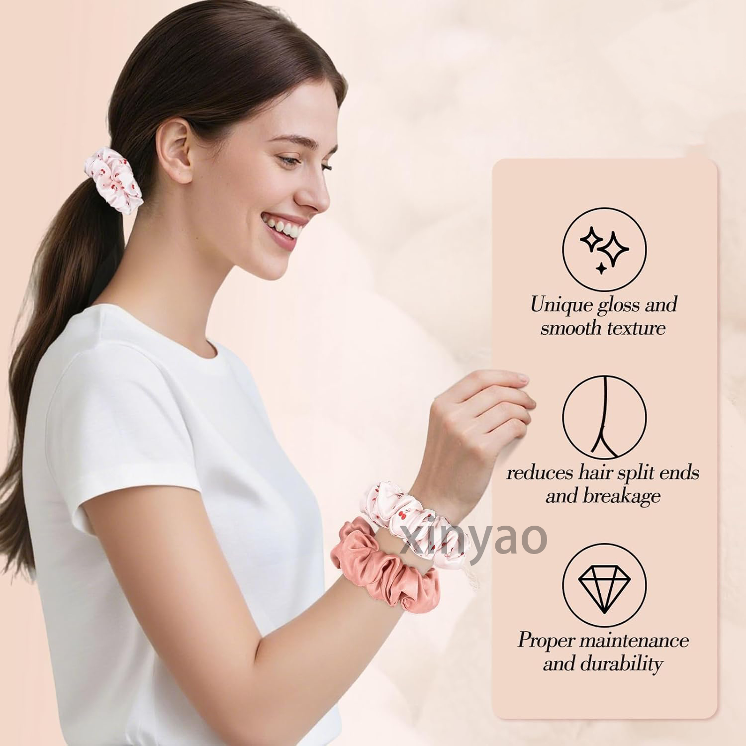 Custom Printing Mulberry Silk Hair Scrunchies for Women Softer Silk Hair Ties No Damage Ponytail Holders Multi-Purpose Hair Care