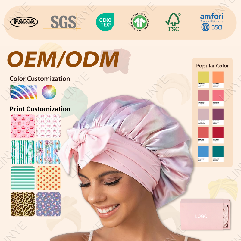 Wholesale Various Styles 6a 100% Pure Mulberry Silk Bonnet Custom Logo Adjustable Girls Silk Hair Bonnet Set For Sleeping