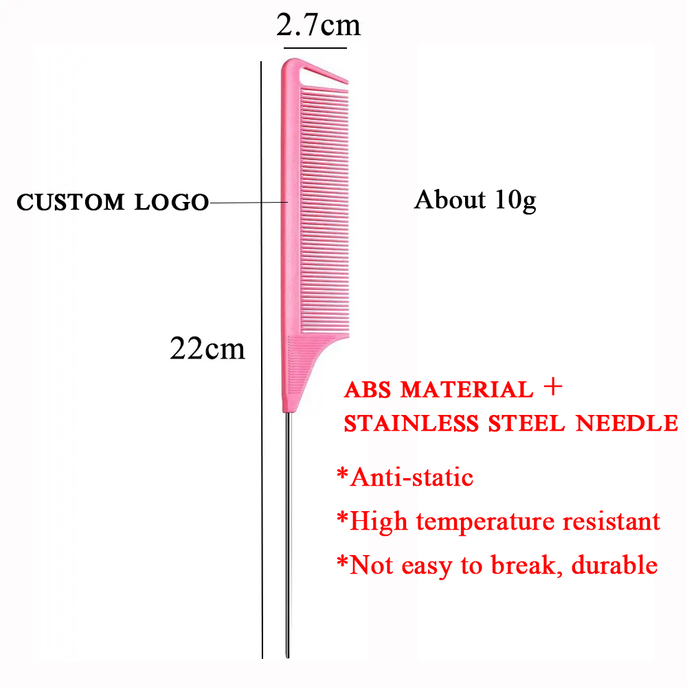 High Quality Heat Resistant Parting Hair Comb Custom Logo ABS Rat Tail Comb Anti Static Braiding Comb