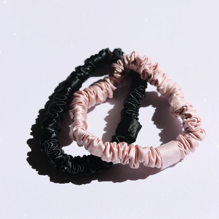 Custom Satin Silk Elastic Hair Bands Manufacturers Packaging Bulk Designer 100% Silk Hair Scrunchie 2 Cm