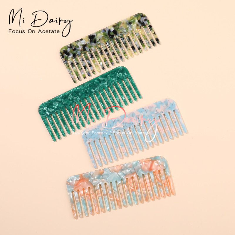 MiDairy 4mm Thickness pink Tortoiseshell Acetate Wide Tooth Hair Comb Set with Private Label Custom logo