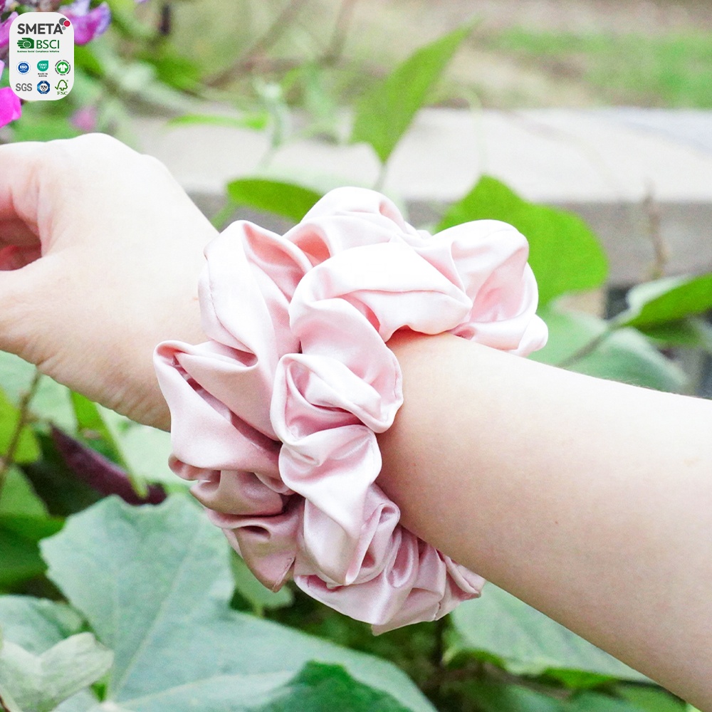 Custom Eco Friendly Silk Scrunchies, Custom Size 22Momme Silk Hair Tie Silk Hair Band Factory Manufacturer