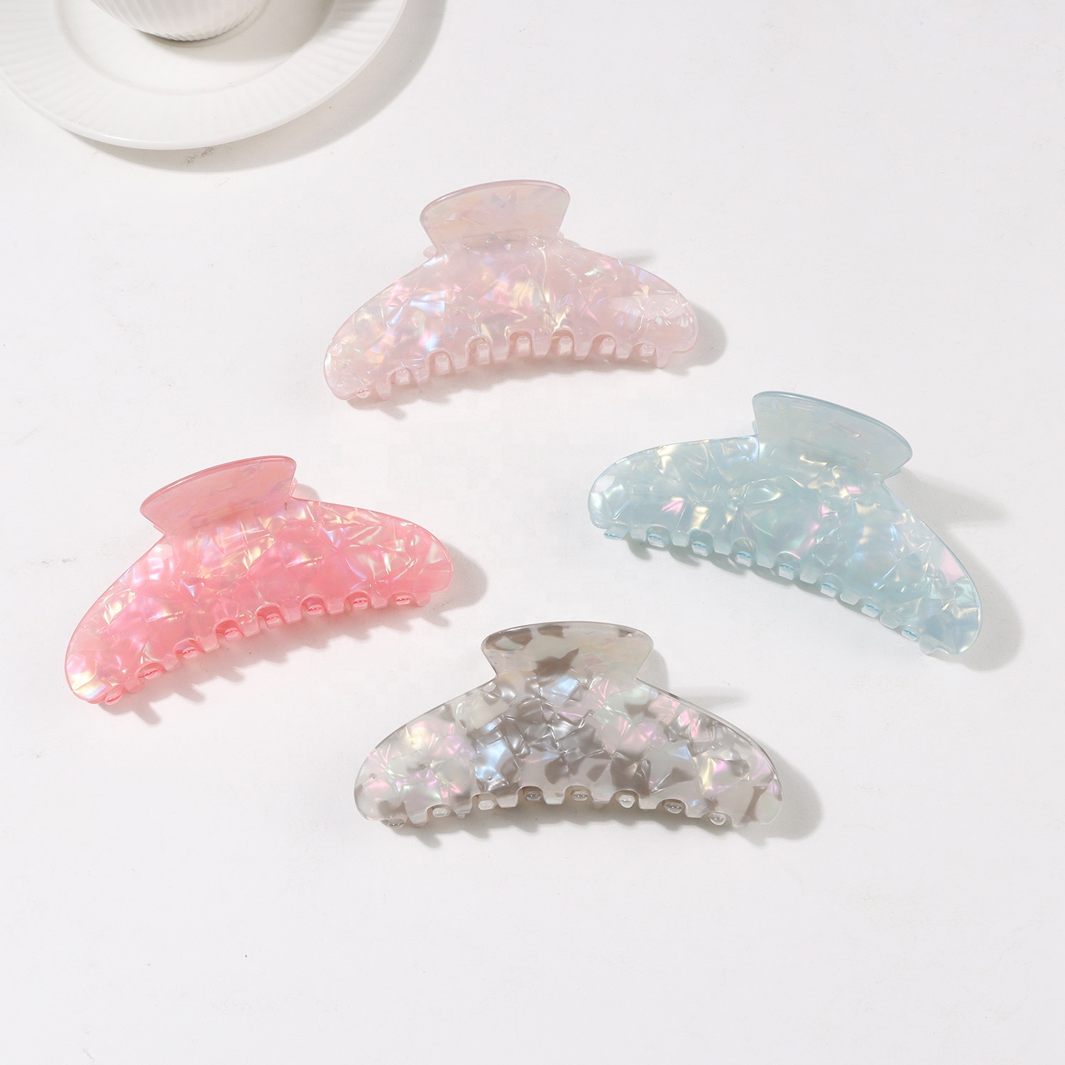 Dreamy Iridescent Shell Pattern Shark Clip Women All-Match Handmade Custom Logo Women Back-of-Head Updo Claw Clip Hair Accessory
