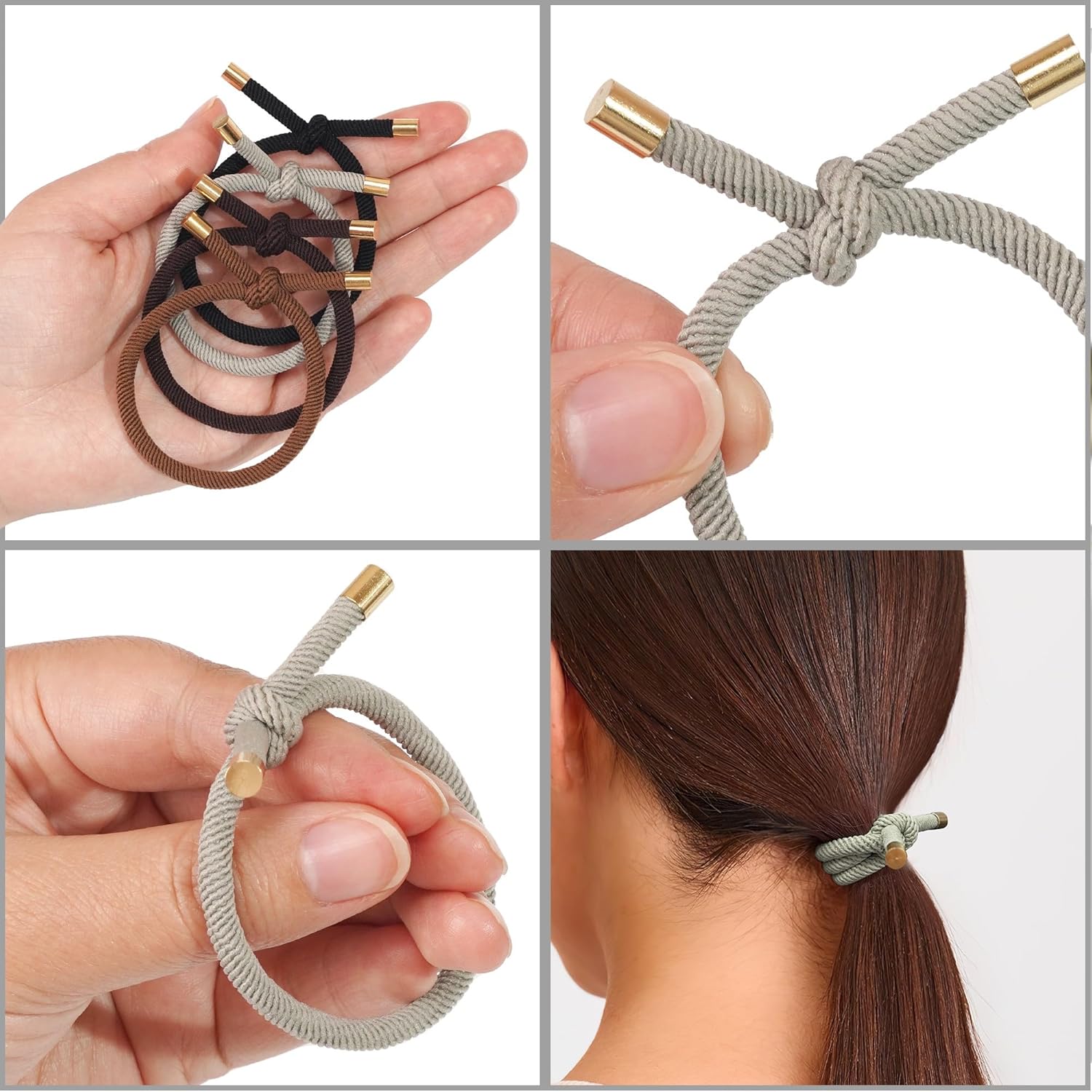 40 PCS Elastics Knotted Hair Ties Adjustable No Damage Ponytail Holders for Women Girls 5MM Rubber Bands for Hair 4 Colors