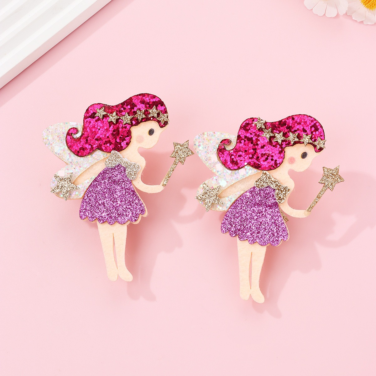 2pcs Korean Cartoon Princess Crown Hair Clips Rhinestone Glitter Ballet Girl Hair Pins Fabric Hair Accessories for Kids Jewelry