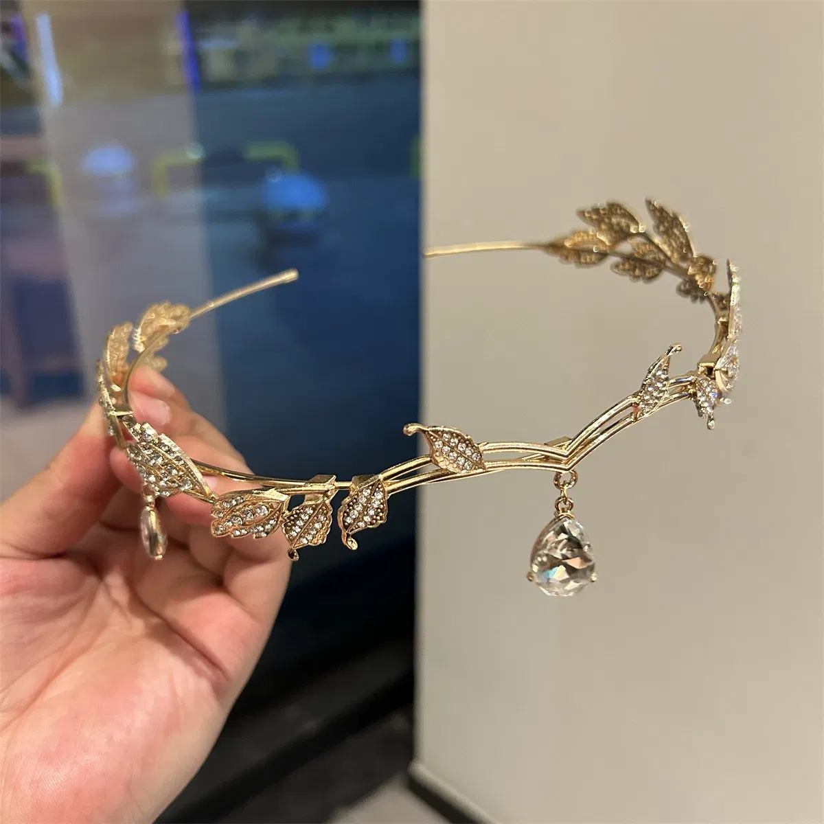 Crown Forest Leaf Waterdrop Full Diamond Bridal Forehead Decoration, Super Fairy Princess Headband &amp; Necklace Dual-Use Hair Accessories