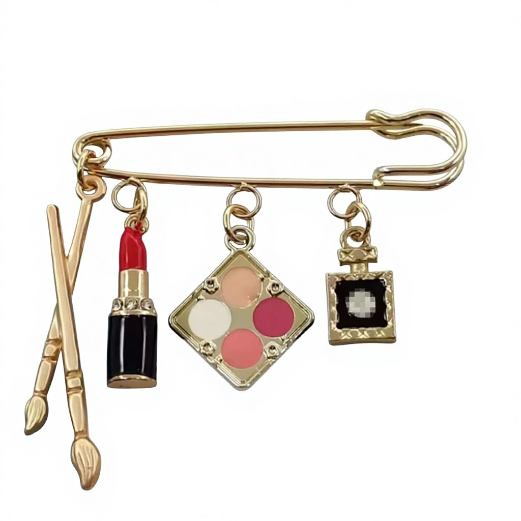 Fashion Beauty Cosmetics DIY Jewelry Making Lipstick Makeup Pen Perfume Bottle Zinc Alloy Powder Makeup Brooch Pin Keychain