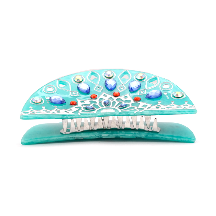 OEM High Quality Luxury Design 9.5cm Rhinestone Acetate Hair Claws Retro Totem Unisex Claw Clips Haarspangen Y&amp;Y Brand Custom