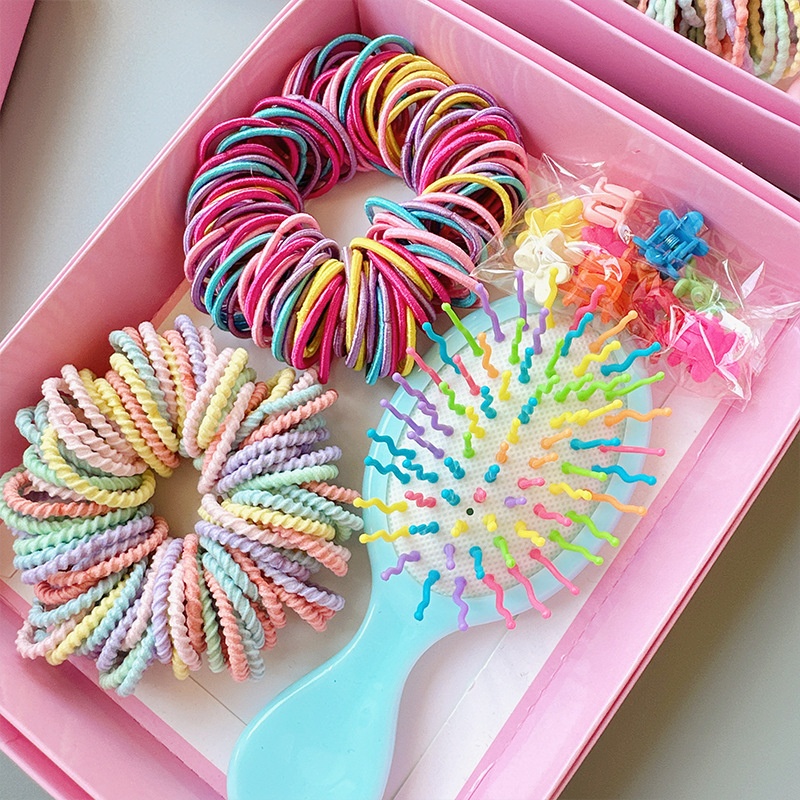 Cute Pink Rubber Band Hair Rope Set Girls Accessories Headband Baby Card Gift Box Boxed Hair Clips Hair Ties