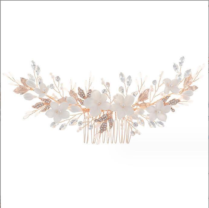 Natural Pearl Hair Comb, Porcelain Flower Headpiece. Bridal Wedding Hair Accessories