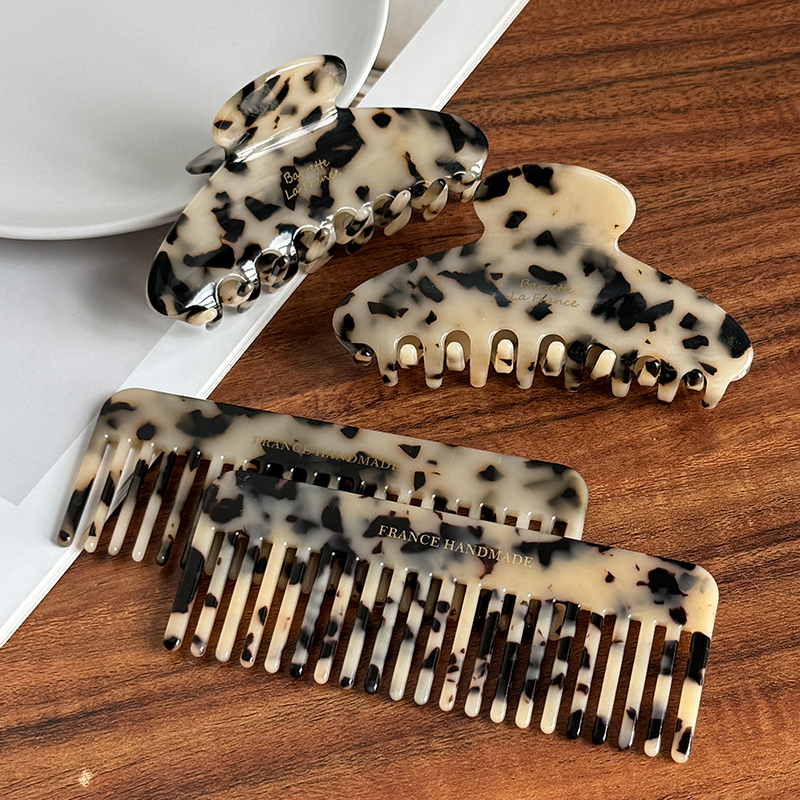 Ume Hot Sale Support Customized Logo Color Size High Quality Simple Pink Marble Women Acetate Hair Claw Clips Comb Set