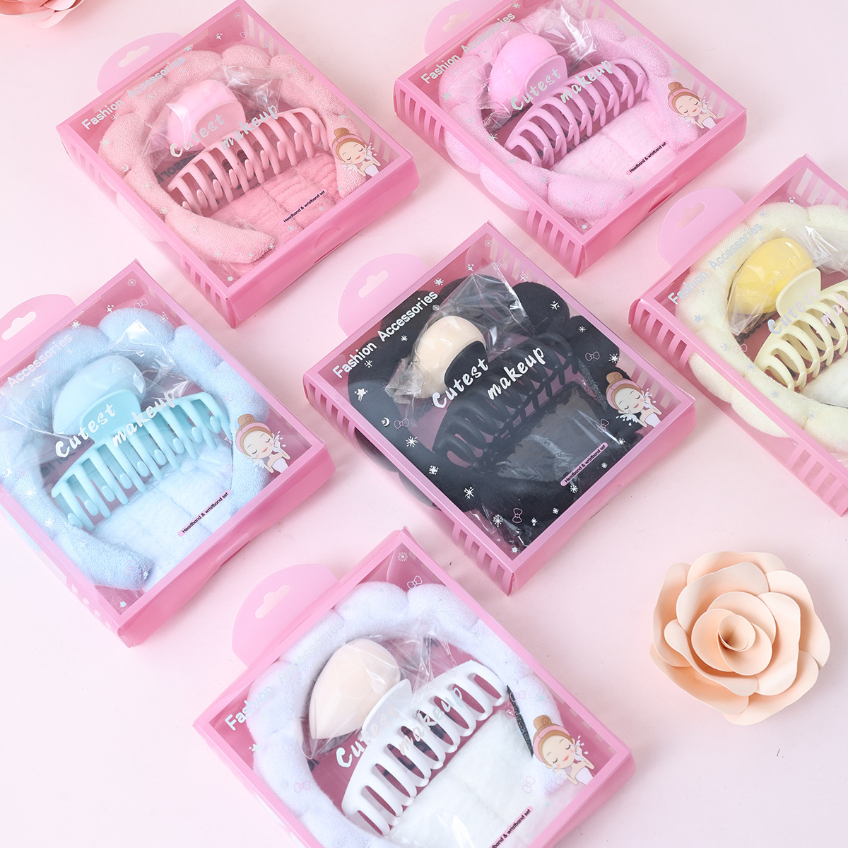 Manufacturer Custom Logo Design Fashionable Solid Color Hair Claw Clips Fabric Headband Girls Hair Accessory Gift Set