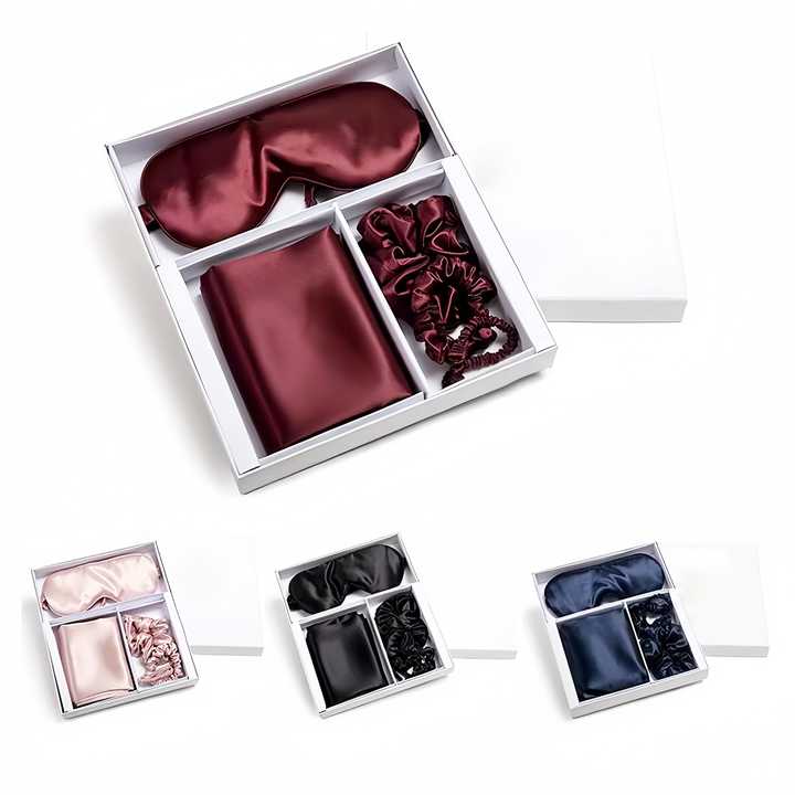 Good Supplier Luxury Sleep Satin Eye Mask And Scrunchies Gift Set Custom Box Satin Silk Pillow Case Set For Men And Women