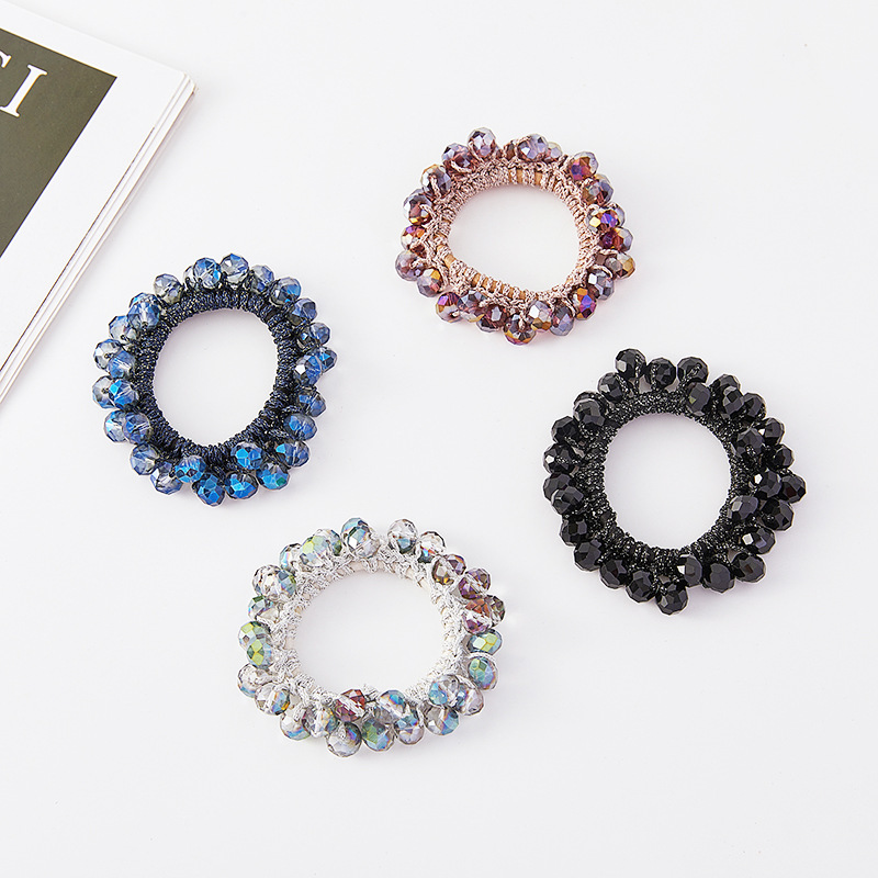 Wholesale Custom Ponytail Hair Scrunchies Fashion Crystal Elastic Hair Accessories Custom Logo Women