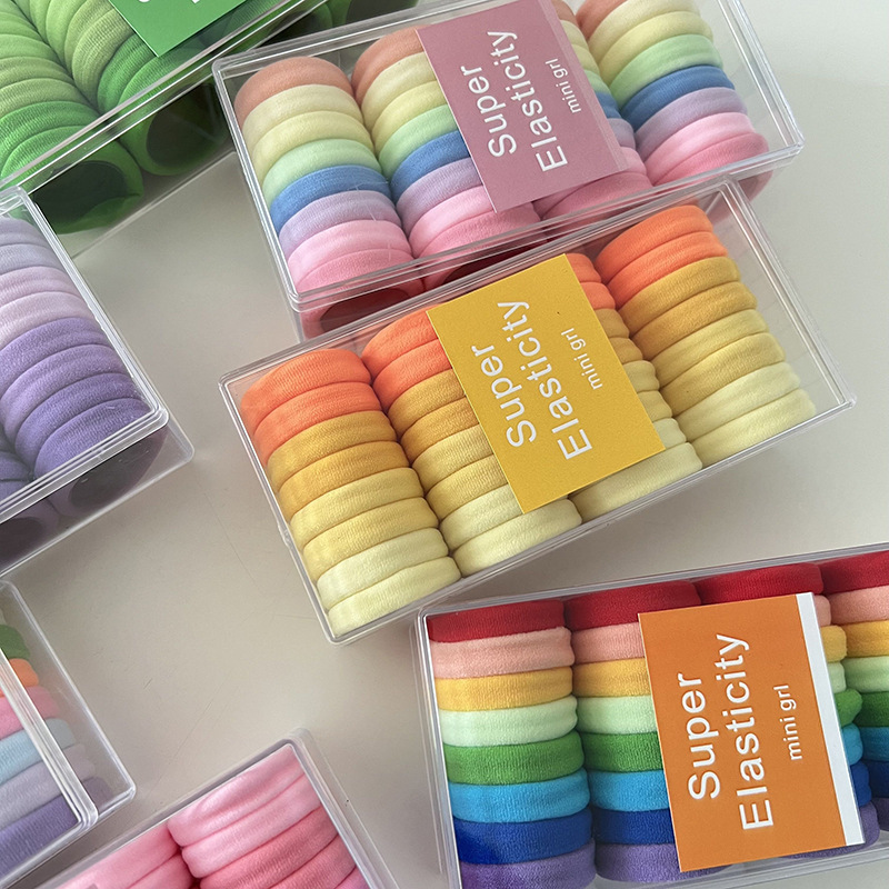 32pcs/box Wholesale Multi-color High Stretch Towel Rope Hair Tie Super Elasticity Hair Band Cute Nylon Ponytail Holder Hair Tie
