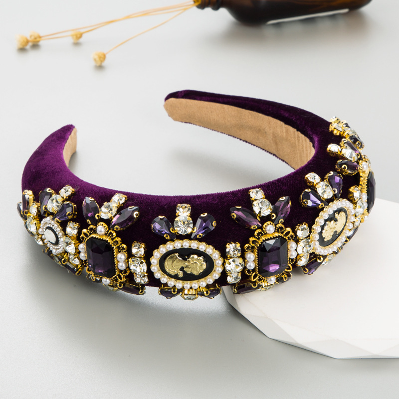 Custom New Velvet Fabric Headwear Fashion Heavy Industry Exaggerated Palace Hair Accessories Light Headband for Daily Life