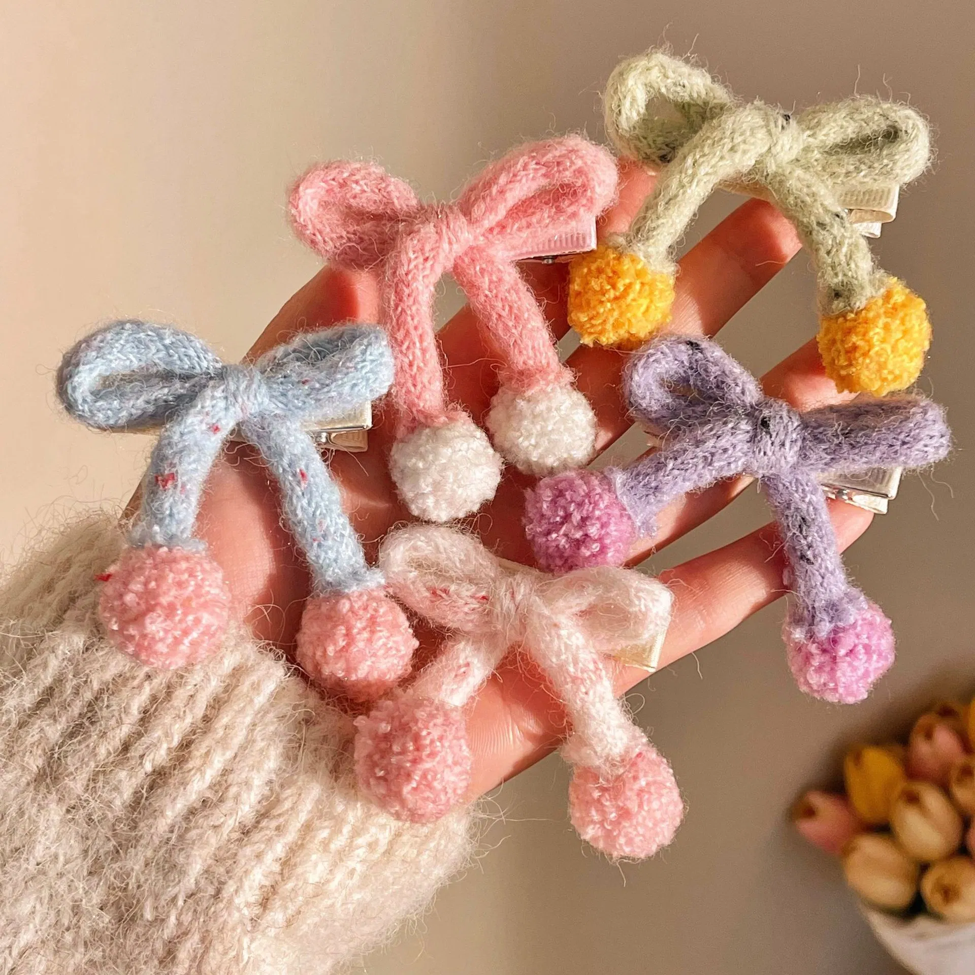 Knitted Macaron Color Series Side Clip Colored Hair Accessories 1