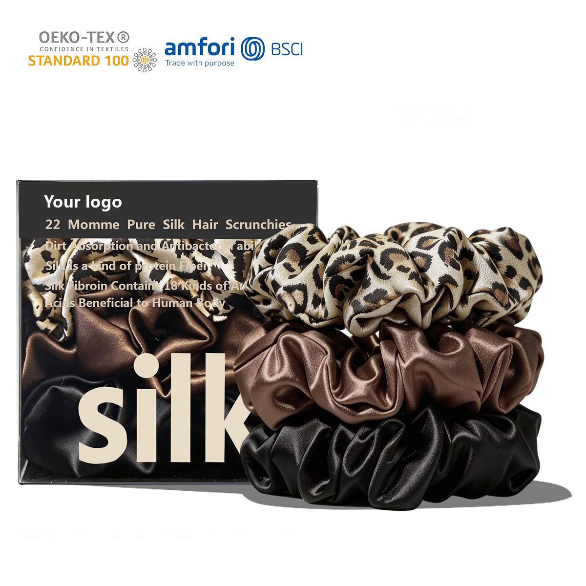Custom 100% Mulberry Scrunchies 3.5cm 22 Mm Silk Hair Scrunchies Elastic Hair Silk Hair Ties Silk Scrunchies Set