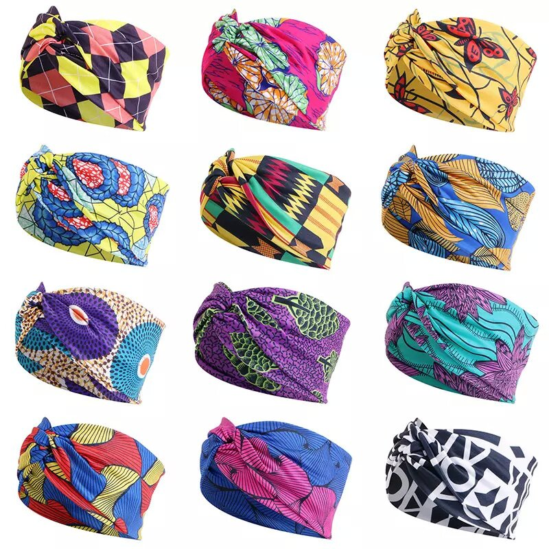 Custom Vintage Pattern Ethnic Wide Hairband Women Headband Elastic Sport Print Hair Accessories