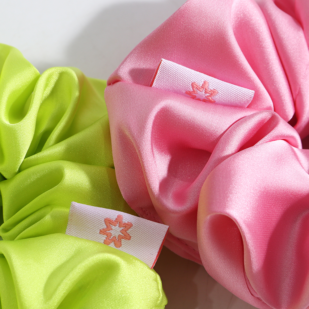 SC3040C High Quality Women Solid Pink Lime Color Large Big Hair Ties Elastic Custom Satin Hair Hairband Scrunchies