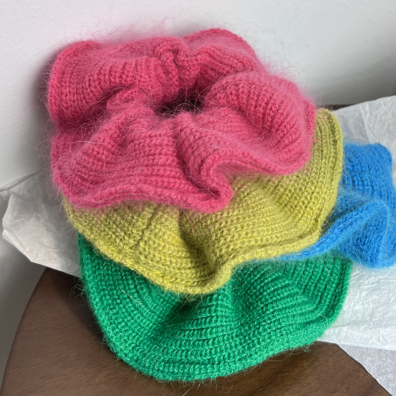 CLARMER Custom Handmade Oversized Scrunchie Sweet Candy Color Wool Knitting Fabric Accessory for Autumn and Winter