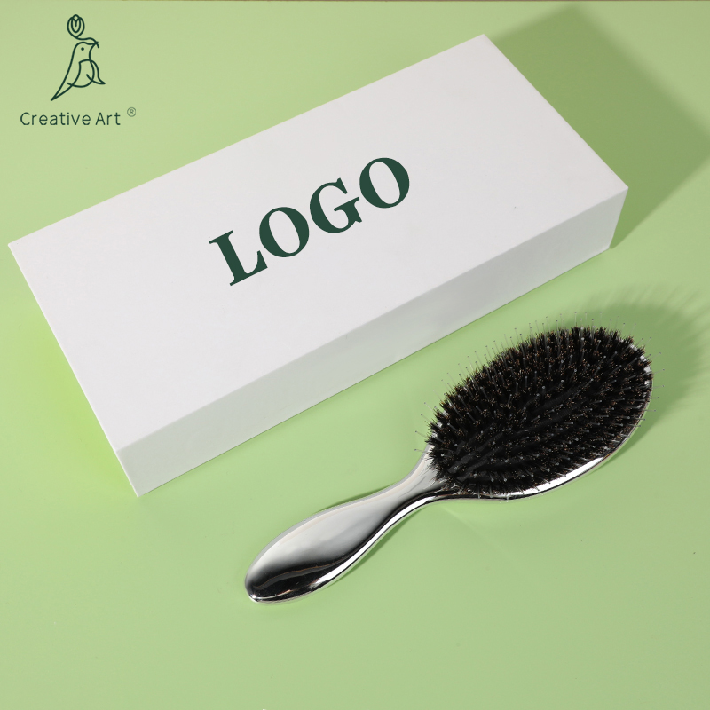 Factory Wholesale Custom Box Hair Extensions Brush Silver Electroplating Air Cushion Boar Bristle Brush