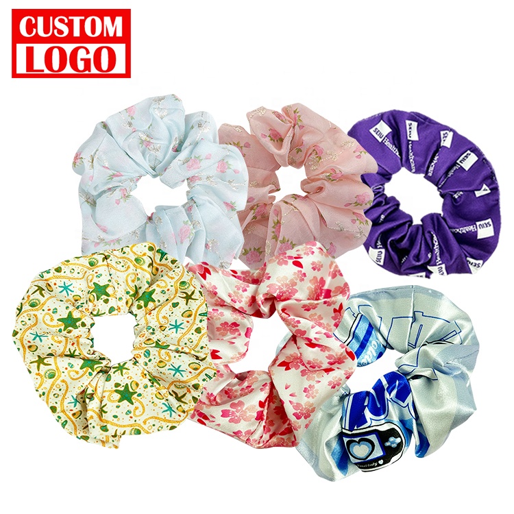 Custom Scrunchies Personalized Logo Accessories Fabric Elastic Band Hair Ties Elastic Hair Band Ties Silk
