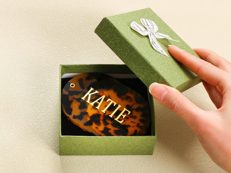 DOWELL Elegant Engraved Name Mirror Comb Custom Acetate Handmade Eco-Friendly Gift Box Personalized Hair Comb Bridesmaid Gift