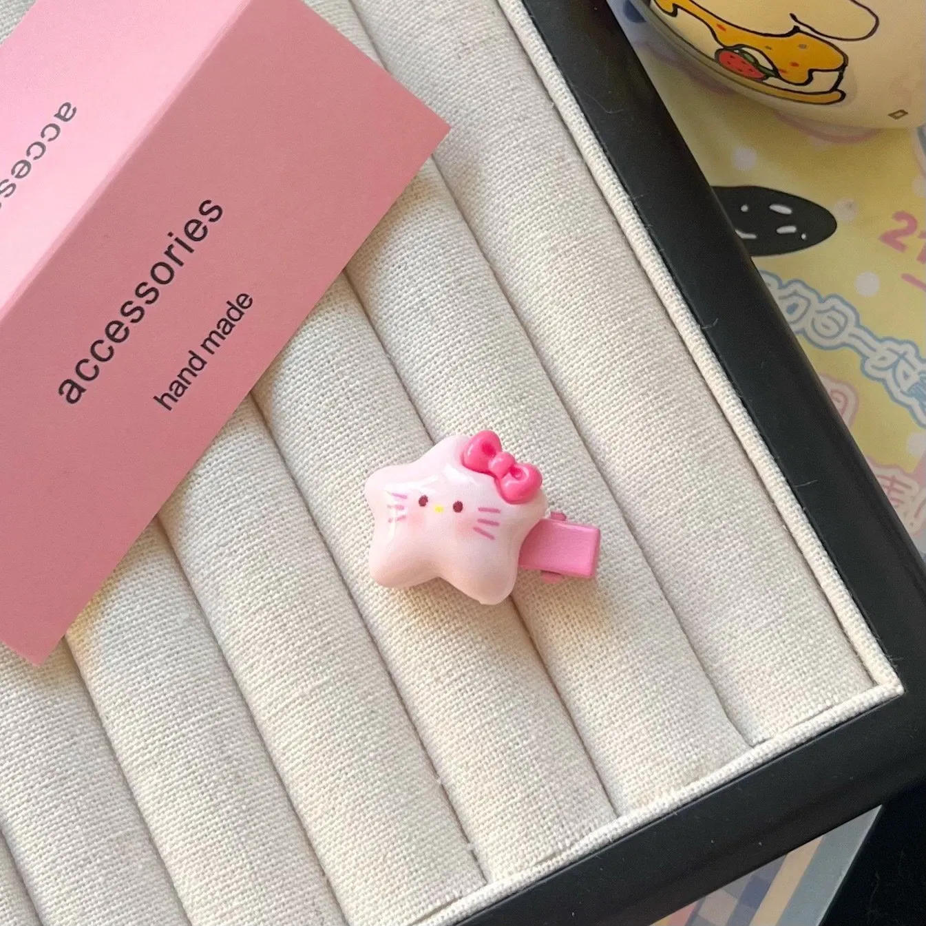 Kt Cat Pentagram Pink and White Cute Star Cat Hair Clip Set Sweet Small Clip Japanese Cartoon Headwear Female Hair Accessories