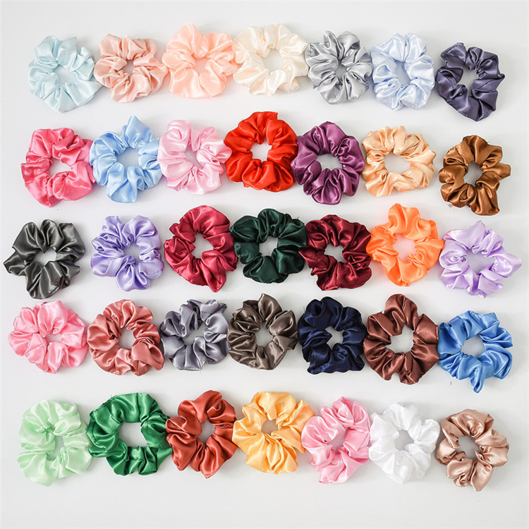 CLARMER Fashion Women Accessory Bulk Elastic Hair Ties Custom 50 Solid Satin Hair Bands Girls Wholesale Silk Hair Scrunchies