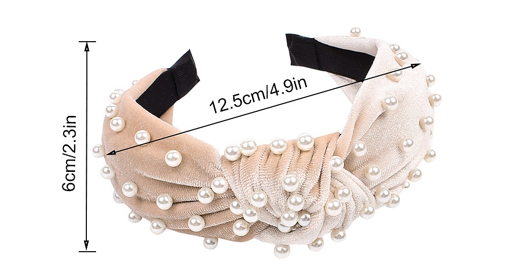 Manufacturer Customized Candy Color Thick Velvet Sponge Women Headband Pearl Hair Velvet Knotted Pearl Headband for Girls
