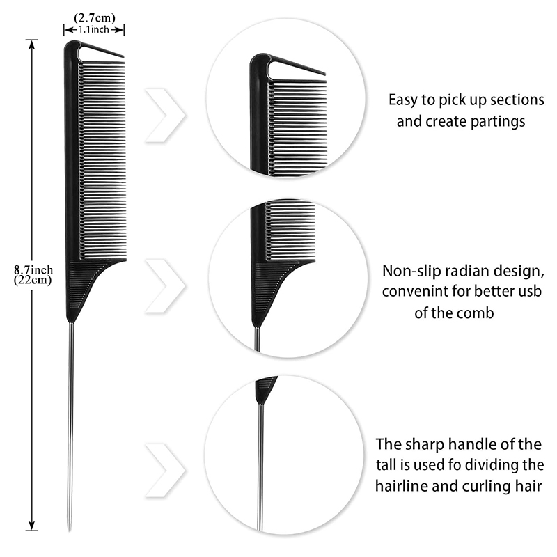 Hot Sale Anti Static ABS Rat Tail Comb Salon Hairdressing Parting Hair Comb Custom Logo Carbon Braiding Comb