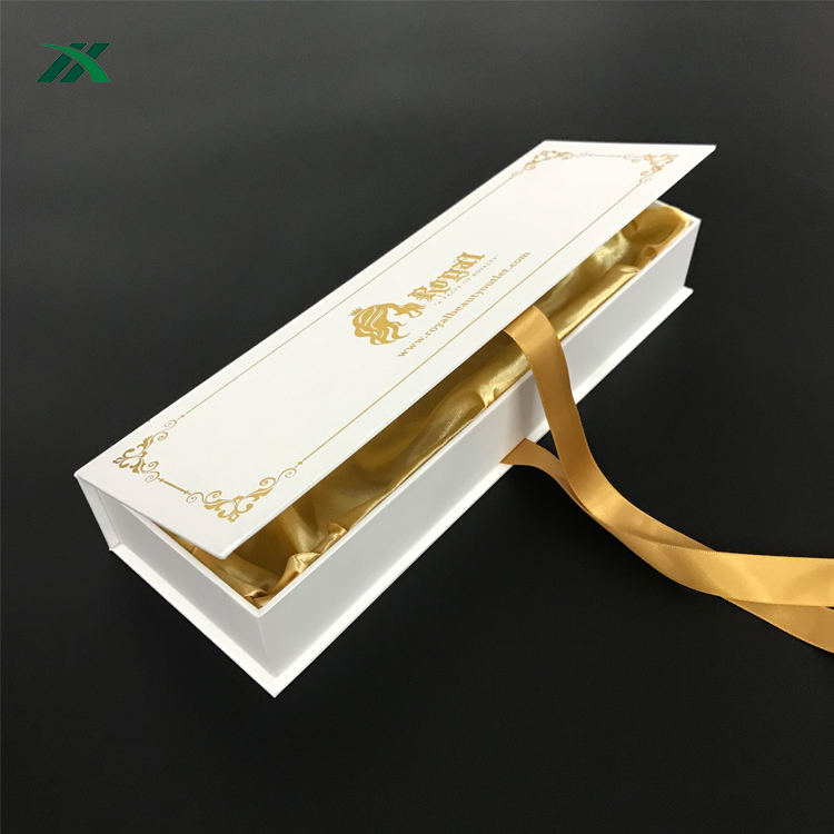 YuXuan Matte Golden Stamping Hair Extension Packing Custom Luxury Wig Packaging Box With Silk Ribbon Satin Inlay