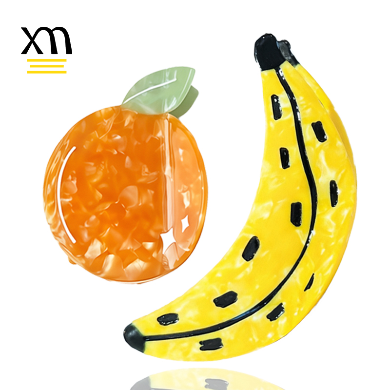 Bulk Eco Friendly Fruit Shape Banana Hair Claw Clips Logo Custom Orange Women's Hair Clips Trendy Acetate Hairclaw Biodegradable