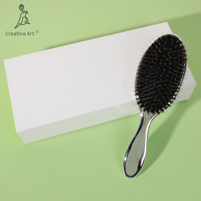 Factory Wholesale Custom Box Hair Extensions Brush Silver Electroplating Air Cushion Boar Bristle Brush