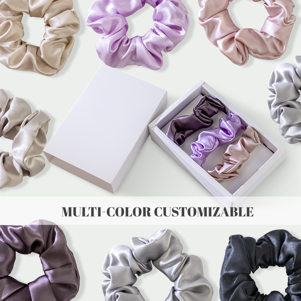 Scrunchies Customized Personalized Luxury 4cm 3.5cm Elastic Hair Embroidered Mulberry Silk Scrunchies Set With Box Logo