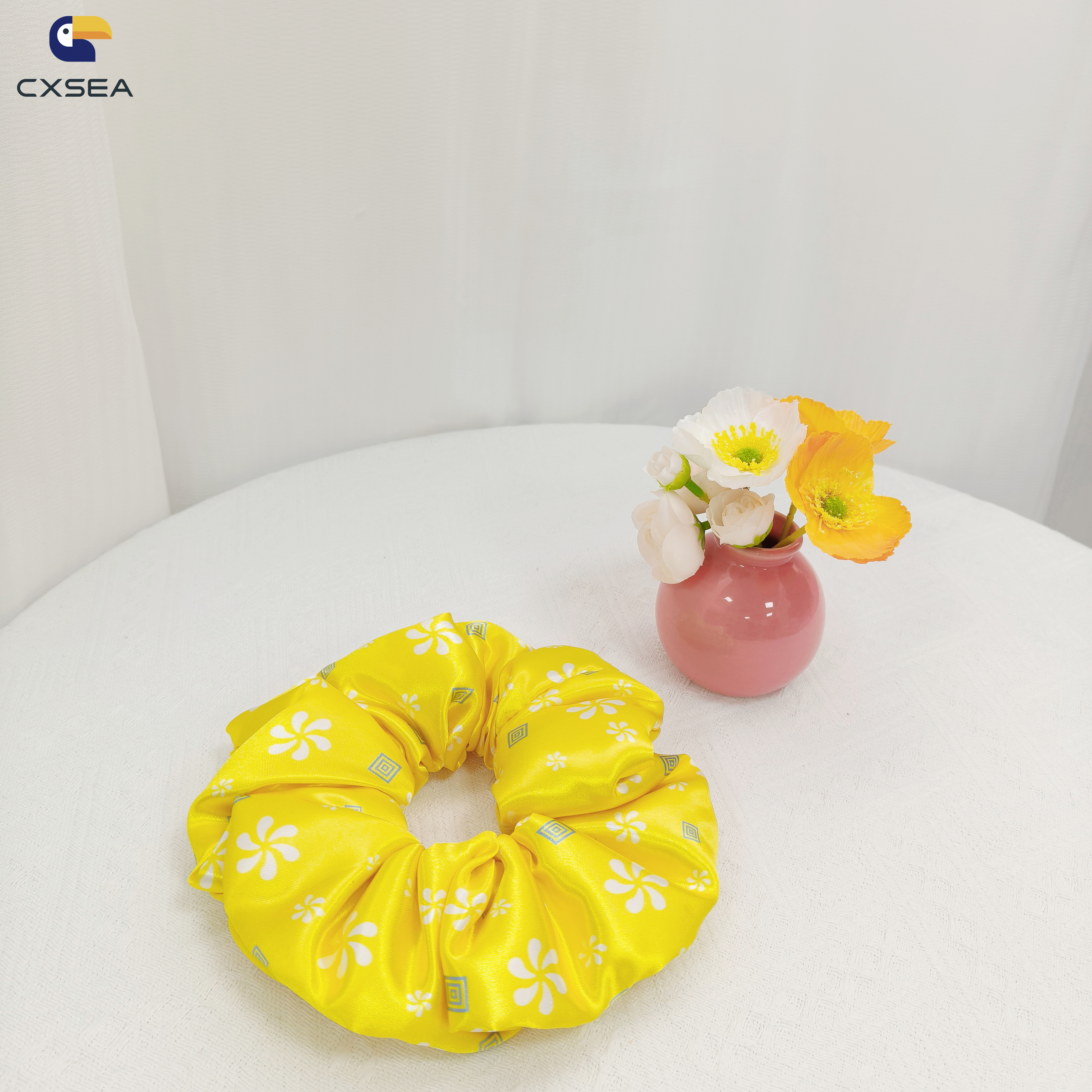 OEM High Quality Colorful Polyester Satin Eyelash Elastic Scrunchies Promotional Gift Custom Fashion Girls Hair Accessories