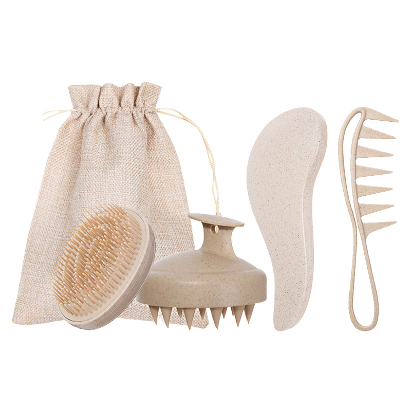 Custom Logo Air Cushion Hair Combs Set Wide Tooth Comb Shampoo Brush Scalp Massager ABS Wheat Straw Detangling Brush With Bag