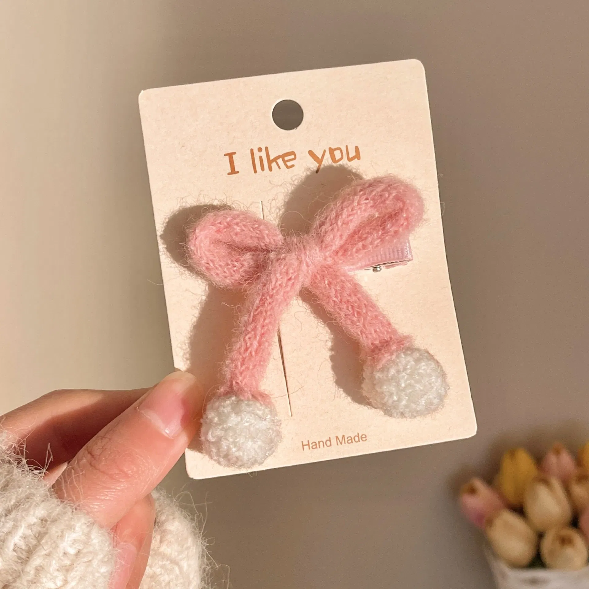 Butterfly Yarn Sweet Girl Heart Knitted Macaron Color Series Side Clip Colored Hair Accessories Factory Wholesale