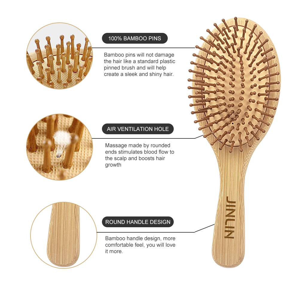 Wholesale Detangling Bamboo Detangler Wood Round Paddle Scalp Massager Hairbrush Hair Comb And Brush Set For Curly