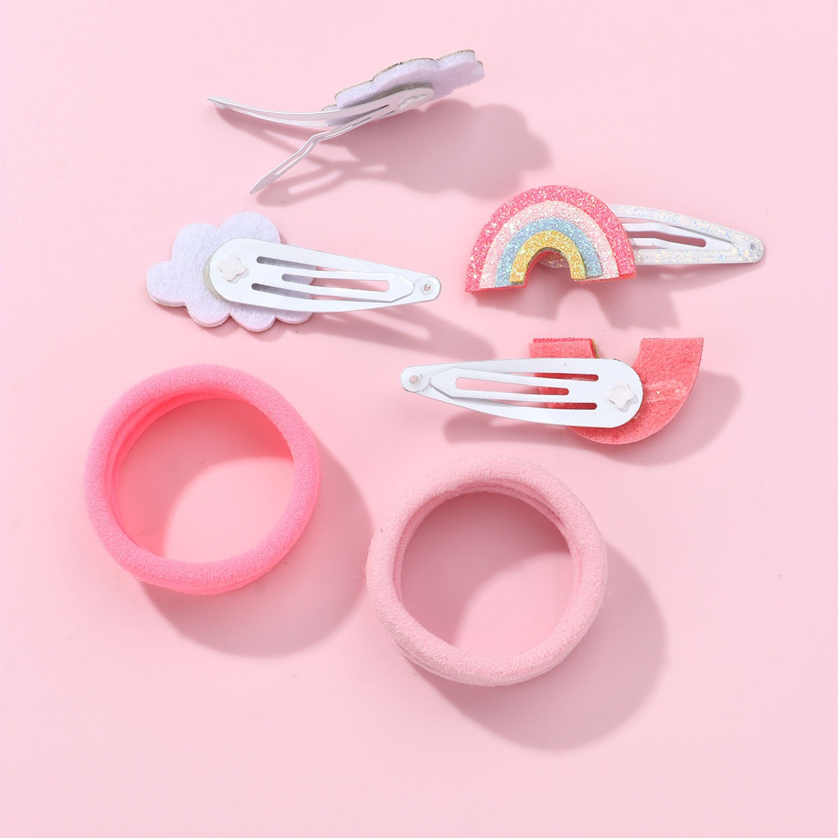 8pcs Fashion Sweet Rainbow Cloud Hair Clip Hair Tie Sets for Kid Girl Korean Lovely Princess Seamless Elastic Hairband Jewelry