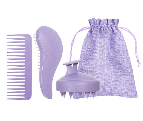 Custom Logo Air Cushion Hair Combs Set Wide Tooth Comb Shampoo Brush Scalp Massager ABS Wheat Straw Detangling Brush With Bag