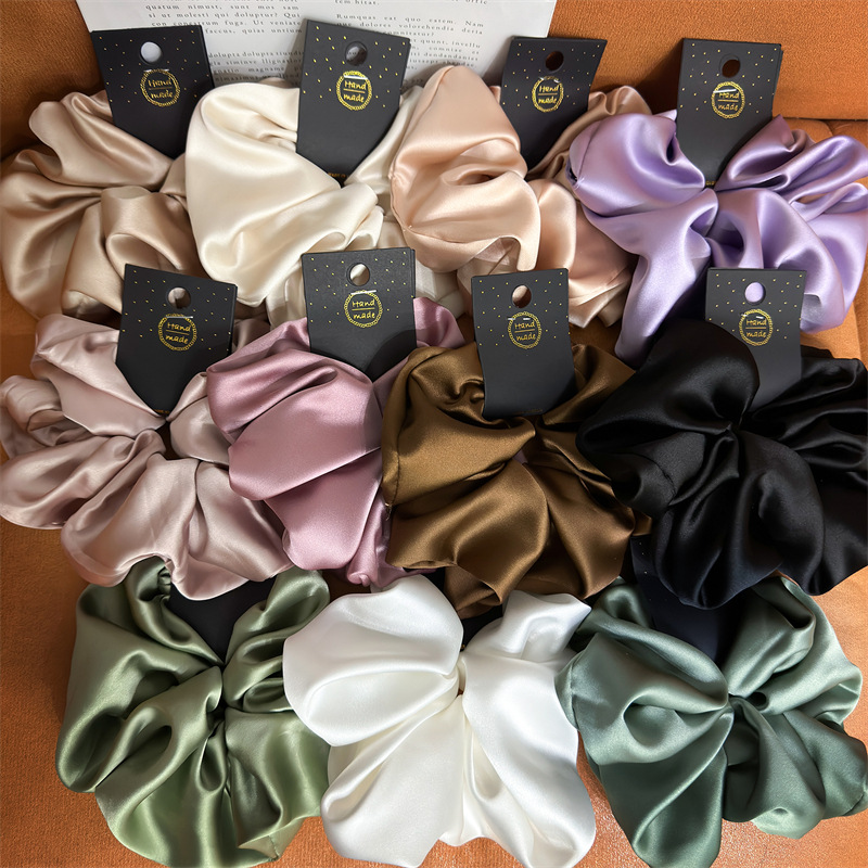 Factory Direct Handmade Silk Satin Scrunchies with Header Card Custom Logo Premium Hair Ties for Boutique Salon Gift