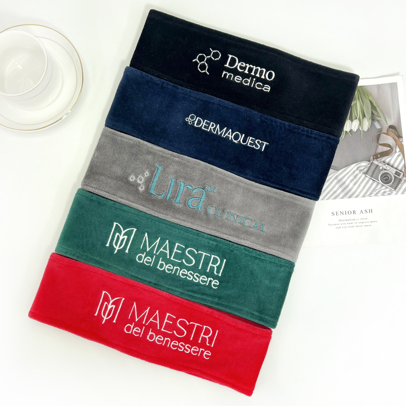 Manufacturer Custom Logo Embroidered Cotton Velvet Spa Headband Head Band for Washing Facial Skin Care Makeup Hairband Headband