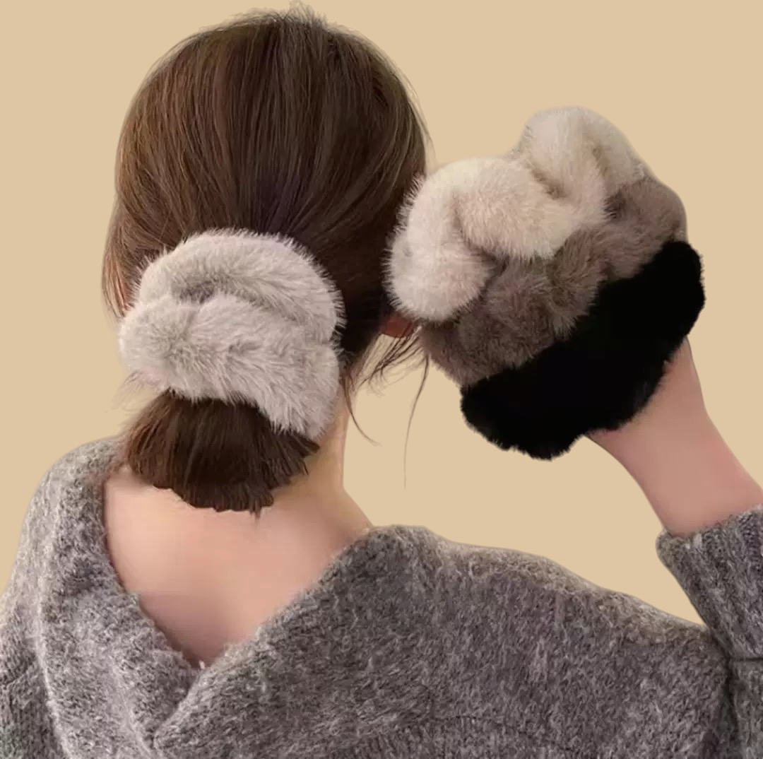 New Product Plush Scrunchie Sweet Gradient Color Women Elastic Furry Hair Tie Girls Black Soft 18CM Big Fuzzy Hair Accessory